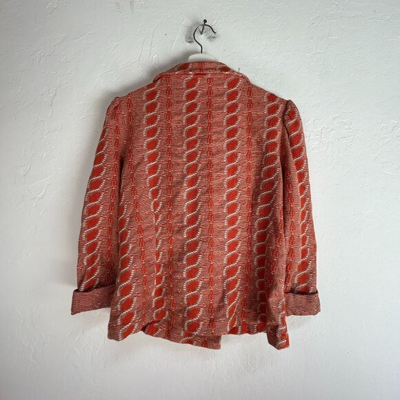 Anthropologie HWR Womens Jacket Large Orange Geo Woven Basic 3/4 Sleeve Cotton - Picture 2 of 8